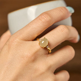 Buddha Gift Natural Hetian Jade Zirconia Egg Copper Prosperity Ring