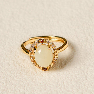 Buddha Gift Natural Hetian Jade Zirconia Egg Copper Open Luck Ring
