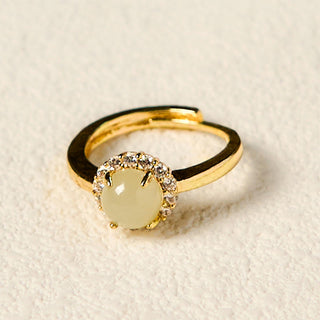 Buddha Gift Natural Hetian Jade Egg Copper Open Luck Prosperity Ring