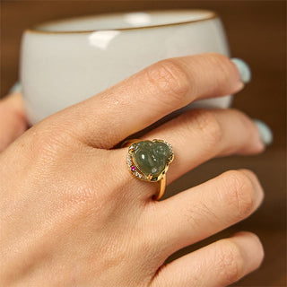 Buddha Gift Natural Hetian Jade Egg Gourd Copper Laughing Buddha Open Luck Ring
