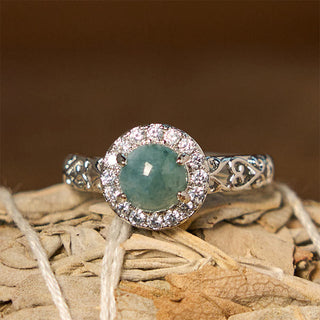 Buddha Gift Natural Hetian Jade Egg Ruyi Stick Pattern Luck Ring