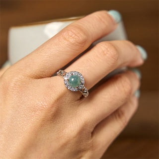 Buddha Gift Natural Hetian Jade Egg Ruyi Stick Pattern Luck Ring