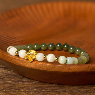 Buddha Gift Natural Hetian Jade Gradient Lotus Abundance Bracelet