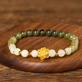 Buddha Gift Natural Hetian Jade Gradient Lotus Abundance Bracelet