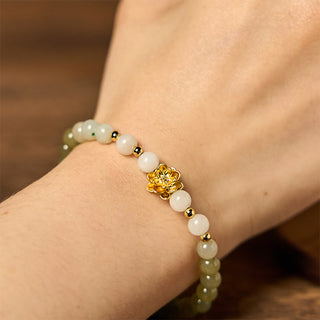 Buddha Gift Natural Hetian Jade Gradient Lotus Abundance Bracelet