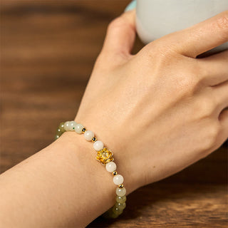 Buddha Gift Natural Hetian Jade Gradient Lotus Abundance Bracelet