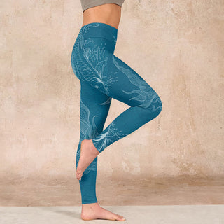 Buddha Gift Blue Koi Fish Flowing Waves Print Gym Leggings Women's Yoga Pants