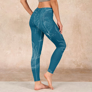 Buddha Gift Blue Koi Fish Flowing Waves Print Gym Leggings Women's Yoga Pants