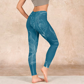 Buddha Gift Blue Koi Fish Flowing Waves Print Gym Leggings Women's Yoga Pants