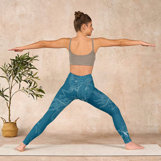 Buddha Gift Blue Koi Fish Flowing Waves Print Gym Leggings Women's Yoga Pants