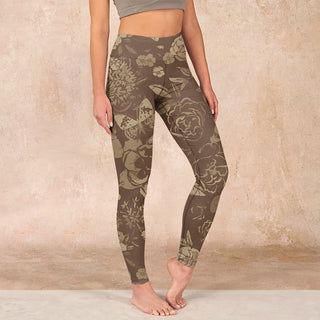 Buddha Gift Peony Flowers Leaves Blossom Print Gym Fitness Leggings Women's Yoga Pants