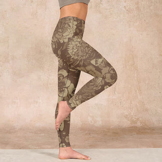 Buddha Gift Peony Flowers Leaves Blossom Print Gym Fitness Leggings Women's Yoga Pants