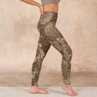 Buddha Gift Peony Flowers Leaves Blossom Print Gym Fitness Leggings Women's Yoga Pants