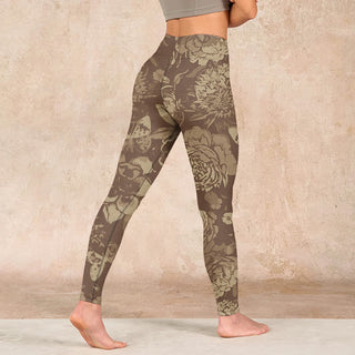 Buddha Gift Peony Flowers Leaves Blossom Print Gym Fitness Leggings Women's Yoga Pants