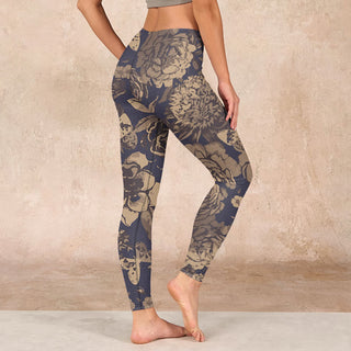 Buddha Gift Peony Flowers Leaves Blossom Print Gym Fitness Leggings Women's Yoga Pants