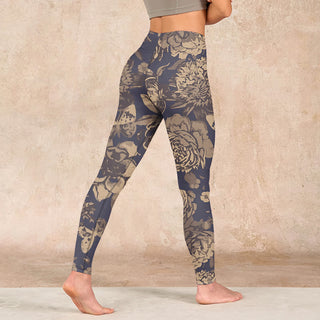 Buddha Gift Peony Flowers Leaves Blossom Print Gym Fitness Leggings Women's Yoga Pants