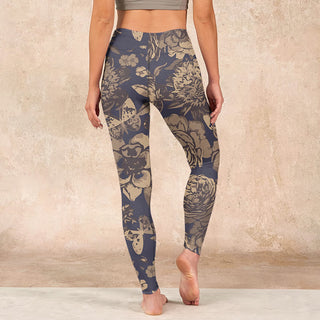 Buddha Gift Peony Flowers Leaves Blossom Print Gym Fitness Leggings Women's Yoga Pants