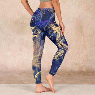 Buddha Gift Blue Koi Fish Auspicious Clouds Print Gym Leggings Women's Yoga Pants