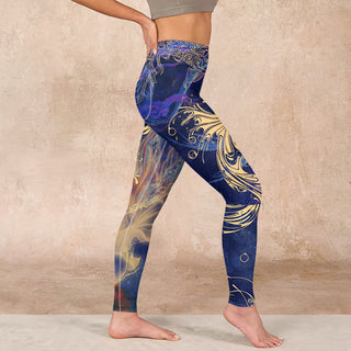 Buddha Gift Blue Koi Fish Auspicious Clouds Print Gym Leggings Women's Yoga Pants