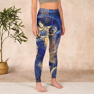 Buddha Gift Blue Koi Fish Auspicious Clouds Print Gym Leggings Women's Yoga Pants
