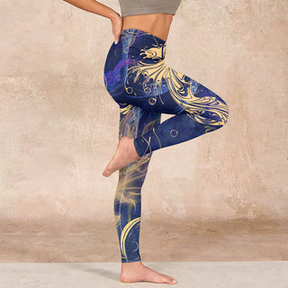 Buddha Gift Blue Koi Fish Auspicious Clouds Print Gym Leggings Women's Yoga Pants