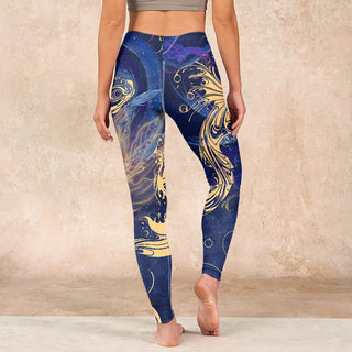 Buddha Gift Blue Koi Fish Auspicious Clouds Print Gym Leggings Women's Yoga Pants
