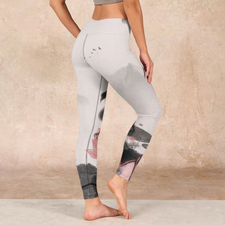 Buddha Gift Ink Painting Lotus Flower Leaf Print Gym Fitness Leggings Women's Yoga Pants