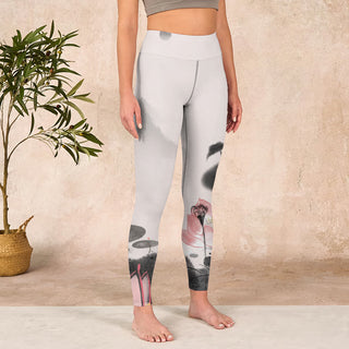 Buddha Gift Ink Painting Lotus Flower Leaf Print Gym Fitness Leggings Women's Yoga Pants