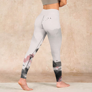 Buddha Gift Ink Painting Lotus Flower Leaf Print Gym Fitness Leggings Women's Yoga Pants