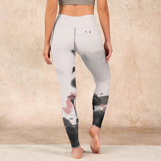 Buddha Gift Ink Painting Lotus Flower Leaf Print Gym Fitness Leggings Women's Yoga Pants