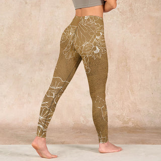 Buddha Gift Goldenrod Lotus Flowers Leaves Print Gym Fitness Leggings Women's Yoga Pants