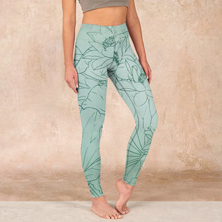 Buddha Gift Green Lotus Flower Print Sports Leggings Women's Yoga Pants