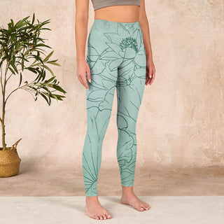 Buddha Gift Green Lotus Flower Print Sports Leggings Women's Yoga Pants