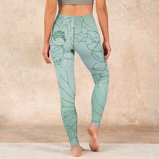 Buddha Gift Green Lotus Flower Print Sports Leggings Women's Yoga Pants