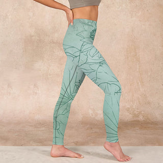 Buddha Gift Green Lotus Flower Print Sports Leggings Women's Yoga Pants