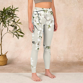Buddha Gift White Magnolia Flower Print Sports Fitness Leggings Women's Yoga Pants