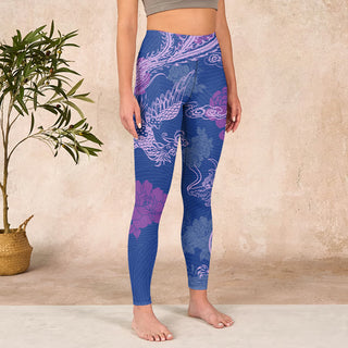 Buddha Gift Purple Dragon Phoenix Flowers Print Gym Leggings Women's Yoga Pants