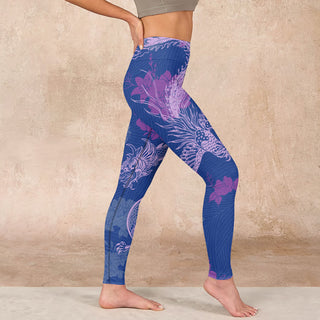 Buddha Gift Purple Dragon Phoenix Flowers Print Gym Leggings Women's Yoga Pants