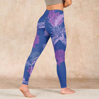 Buddha Gift Purple Dragon Phoenix Flowers Print Gym Leggings Women's Yoga Pants
