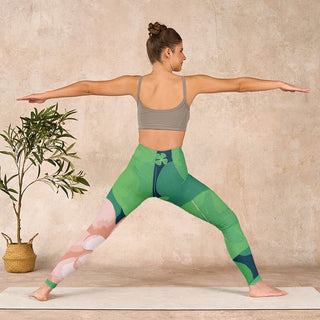 Buddha Gift Green Lotus Flower Leaf Print Sports Fitness Leggings Women's Yoga Pants