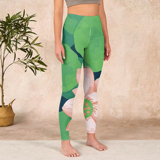Buddha Gift Green Lotus Flower Leaf Print Sports Fitness Leggings Women's Yoga Pants