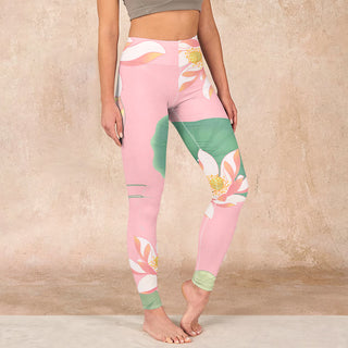 Buddha Gift Pink Lotus Flower Leaf Print Gym Fitness Leggings Women's Yoga Pants