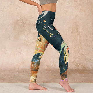Buddha Gift Dark Slate Gray Double Koi Fish Sky Lantern Tower Exercise Leggings Women's Yoga Pants