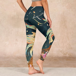 Buddha Gift Dark Slate Gray Double Koi Fish Sky Lantern Tower Exercise Leggings Women's Yoga Pants