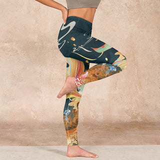 Buddha Gift Dark Slate Gray Double Koi Fish Sky Lantern Tower Exercise Leggings Women's Yoga Pants