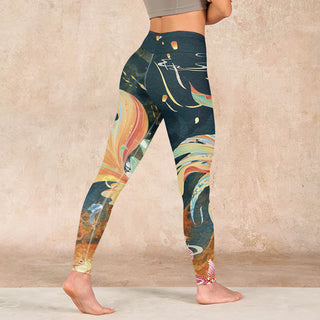 Buddha Gift Dark Slate Gray Double Koi Fish Sky Lantern Tower Exercise Leggings Women's Yoga Pants