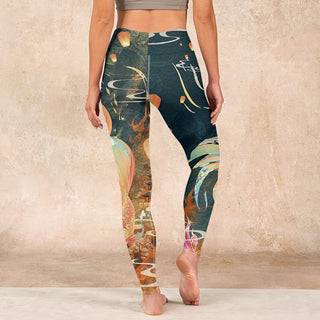 Buddha Gift Dark Slate Gray Double Koi Fish Sky Lantern Tower Exercise Leggings Women's Yoga Pants