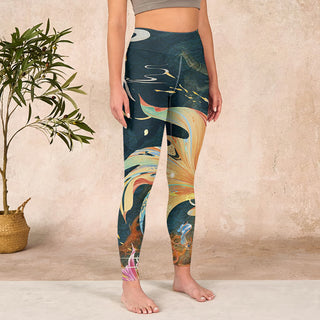 Buddha Gift Dark Slate Gray Double Koi Fish Sky Lantern Tower Exercise Leggings Women's Yoga Pants