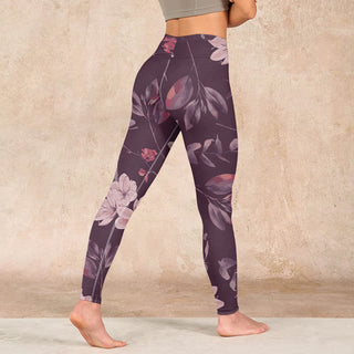 Buddha Gift Purple White Flowers Leaves Blossom Print Gym Fitness Leggings Women's Yoga Pants