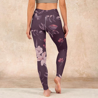 Buddha Gift Purple White Flowers Leaves Blossom Print Gym Fitness Leggings Women's Yoga Pants